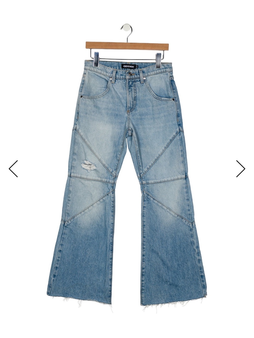 EB Denim Bowie Light Wash Flare Jeans with Panel Seams Sz 24 raw hem